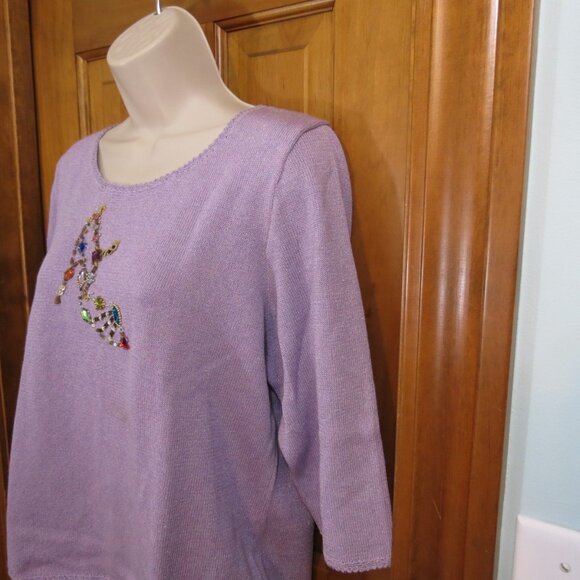 Michael Simon Orchid Sweater 3/4Sleeve Shimmer Shoe Bling Size Large - Picture 3 of 11